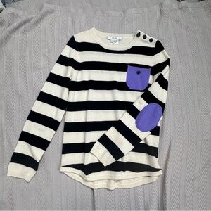 Per Se striped top, purple pocket/elbow patches, 100% cashmere, small, fall